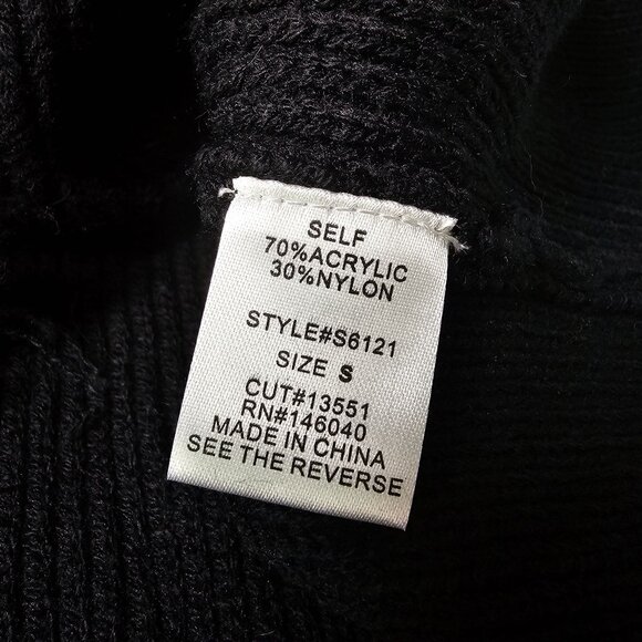 Signature8 Black Ripped Distressed Rib Knit Cold Shoulder Turtleneck Sweater S - Picture 9 of 14